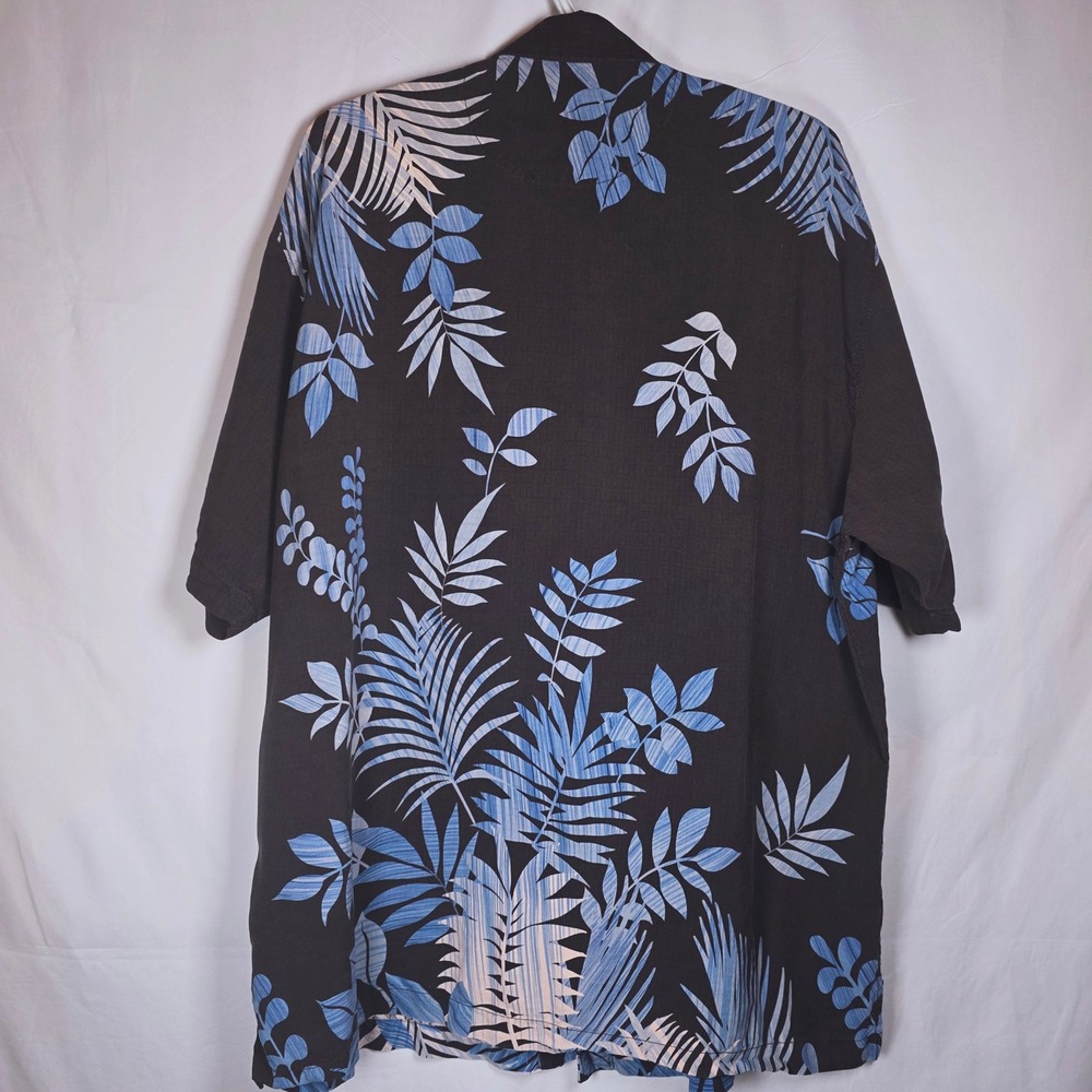 Tommy Bahama Silk Hawaiian Shirt Mens XL Black Blue Tropical Palm Leaf RN 86549 - Picture 2 of 10